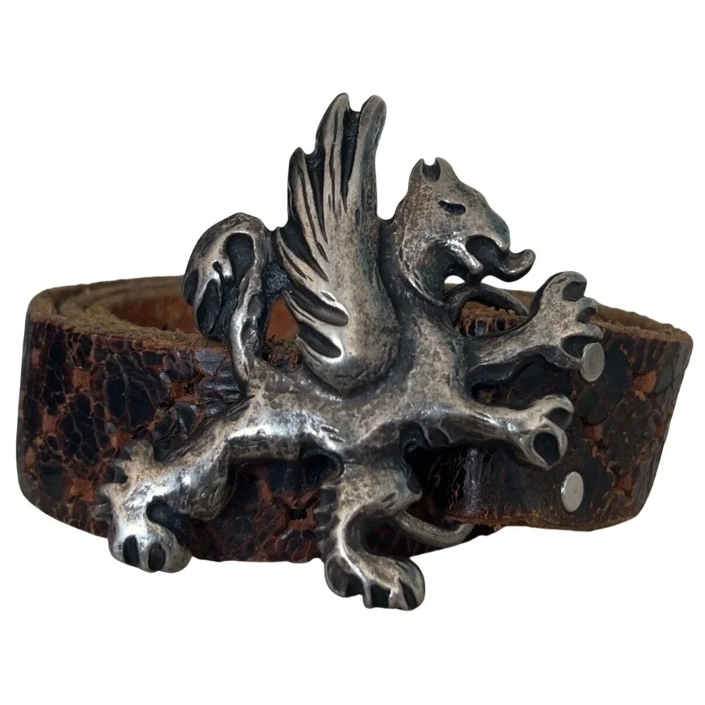 RARE VINTAGE belt w Griffon Silver Colored Buckle | Circa 1980s | SZ: 38